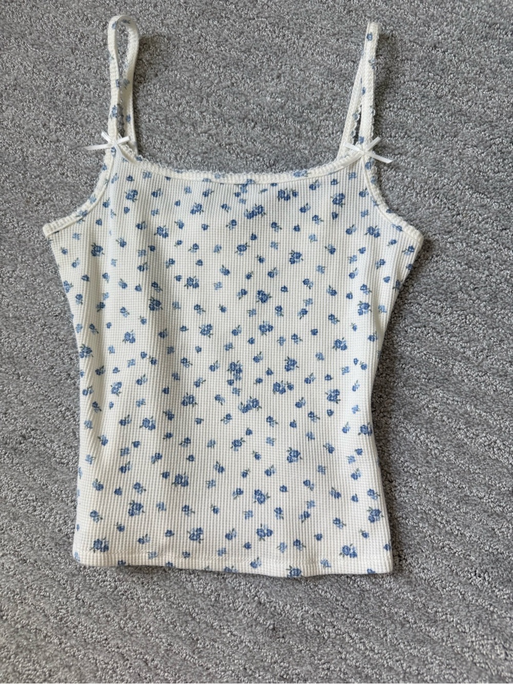 NWT GARAGE waffle knit, blue floral pattern, print tank top